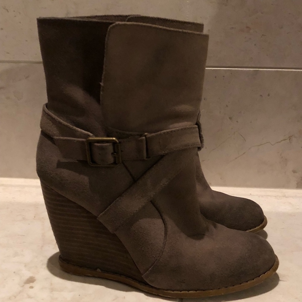 Taupe wedge booties